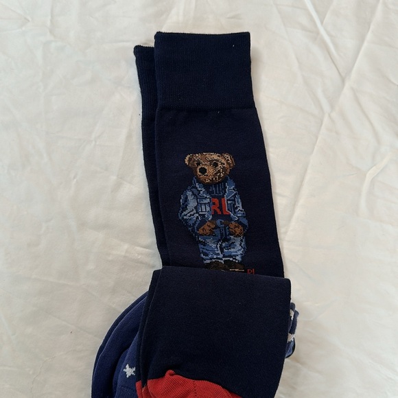 NEW WITH TAGS! Two Pairs, Ralph Lauren Blue and Red Dress Socks with Bear Design - Picture 5 of 5
